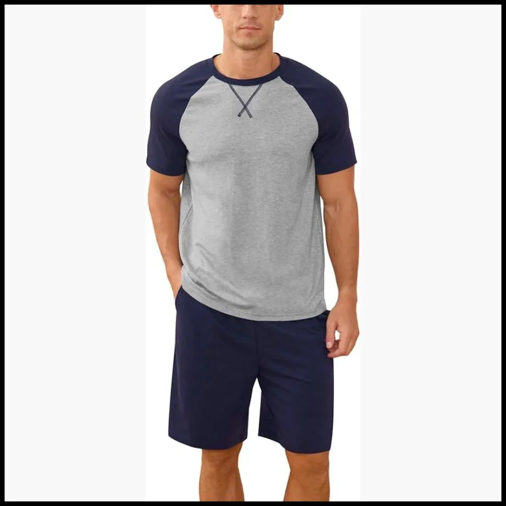 Polyester Spandex Pajama Set Short Sleeve Sleepwear with Pockets